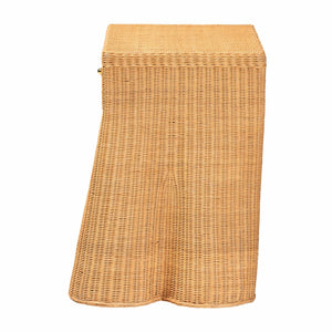 Baxton Studio bali Chica Scalloped Rattan Console Table - Handcrafted Coastal Boho Accent Table with Drawer Chica-Light Honey Wicker-End Table