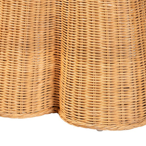 Baxton Studio bali Chica Scalloped Rattan Console Table - Handcrafted Coastal Boho Accent Table with Drawer Chica-Light Honey Wicker-End Table