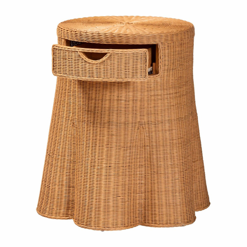 Baxton Studio bali & pari Handwoven Rattan Console Table with Drawer - Coastal Boho Accent Table for Home Decor Dayo-Light Honey Wicker-End Table