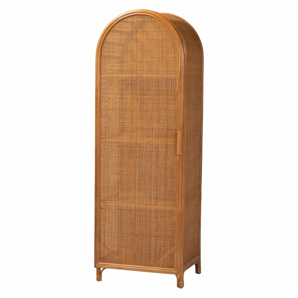 Baxton Studio bali Paloma Arched Rattan Accent Cabinet - Handcrafted Boho Chic Storage Unit for Stylish Spaces Ayou-Light Honey Rattan-Tall Cabinet