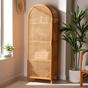 Baxton Studio Paloma Natural Rattan Decorative Cabinet - Handcrafted Bohemian Storage Solution For Any Room Light Honey Natural Rattan,Plywood(Underneath Shelves,Backside) Ayou-light Honey Rattan-tall Cabinet