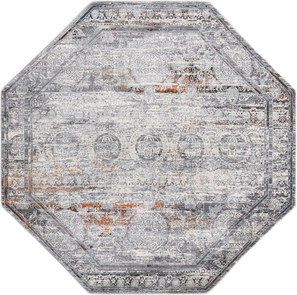 Unique Loom Finsbury Charlotte Machine Made Abstract Rug Multi, Gray/Orange/Ivory/Olive/Brown/Blue/Yellow 7' 10" x 7' 10"