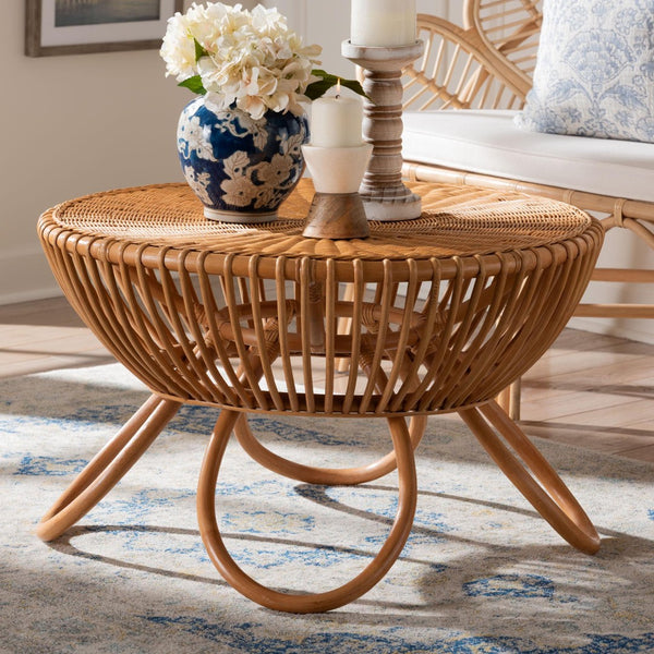 Baxton Studio bali Bali Natural Rattan Coffee Table - Handcrafted Boho Accent with Splayed Legs, Sustainable Charm Abel-Light Honey Rattan Coffee Table