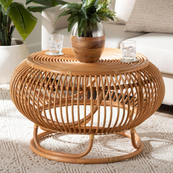 Baxton Studio bali Adeola Handcrafted Rattan Coffee Table - Coastal Boho Lantern Design for Living Room Charm Adeola-Light Honey Rattan Coffee Table