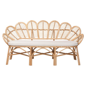 Baxton Studio bali Bali Eliava Rattan Accent Bench - Coastal Boho Loveseat with Removable Cushion for Chic Seating Flower-Natural-Bench