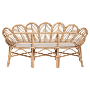Baxton Studio bali Bali Eliava Rattan Accent Bench - Coastal Boho Loveseat with Removable Cushion for Chic Seating Flower-Natural-Bench