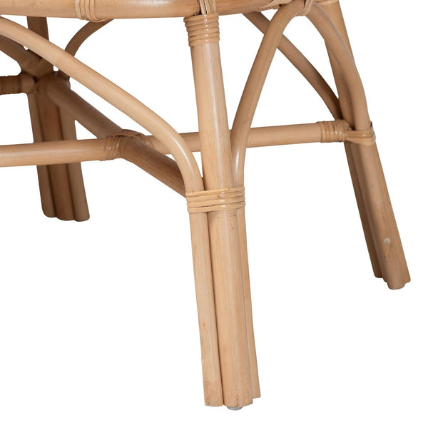 Baxton Studio bali Bali Eliava Rattan Accent Bench - Coastal Boho Loveseat with Removable Cushion for Chic Seating Flower-Natural-Bench