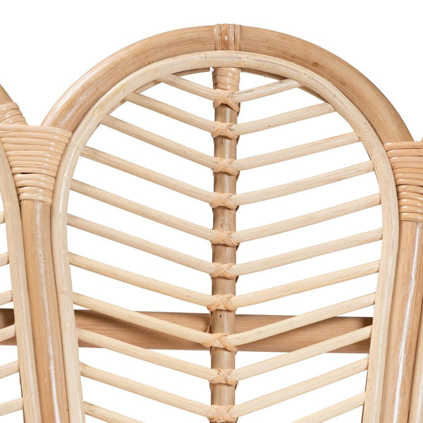 Baxton Studio bali Bali Eliava Rattan Accent Bench - Coastal Boho Loveseat with Removable Cushion for Chic Seating Flower-Natural-Bench