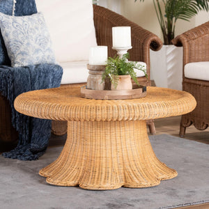 Baxton Studio bali Avalon Natural Rattan Round Coffee Table – Handcrafted Coastal Boho Accent for Living Spaces Avalon-Light Honey Wicker-Coffee Table