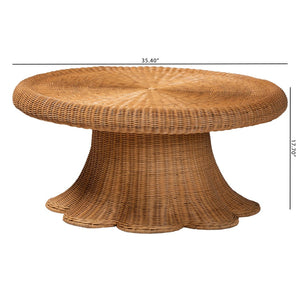 Baxton Studio bali Avalon Natural Rattan Round Coffee Table – Handcrafted Coastal Boho Accent for Living Spaces Avalon-Light Honey Wicker-Coffee Table