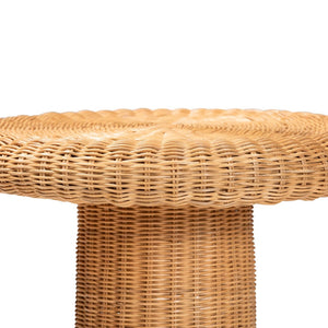 Baxton Studio bali Avalon Scallop Rattan Pedestal Side Table - Handwoven Boho Coastal Accent for Living Spaces Avalon-Light Honey Wicker-End Table