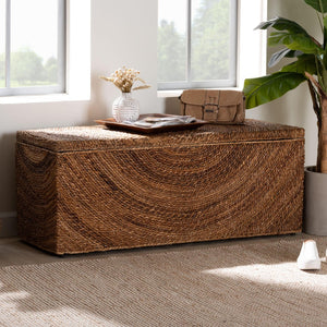 Baxton Studio bali Verino Handwoven Seagrass Storage Bench - Rustic Wicker Trunk for Entryway & Living Room Use Verino-Natural Seagrass Bench