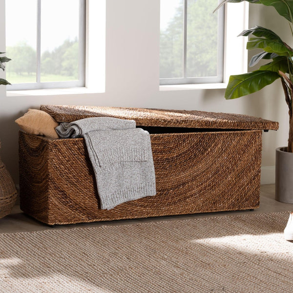 Baxton Studio bali Verino Handwoven Seagrass Storage Bench - Rustic Wicker Trunk for Entryway & Living Room Use Verino-Natural Seagrass Bench