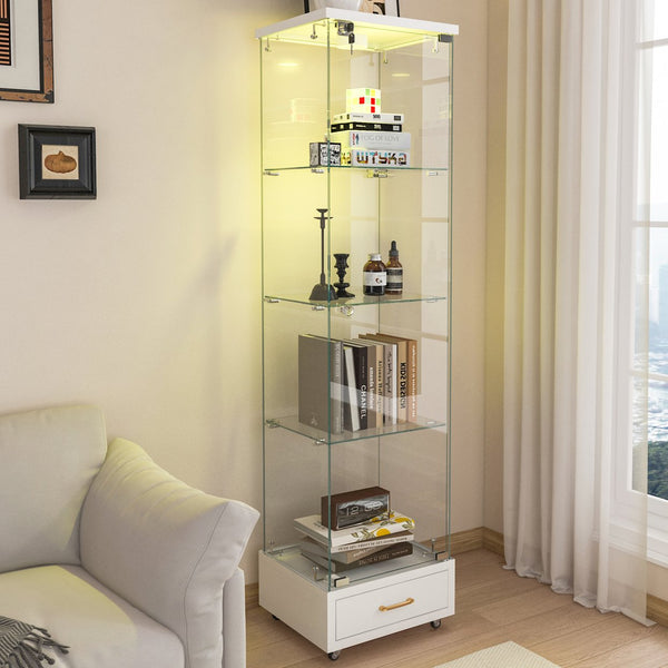 English Elm Modern Glass Display Cabinet With Led Lights, Quick-Assembly 4-Shelf Storage For Collectibles & Decor W241P268239