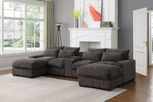 English Elm Modern Flannel Velvet Modular Sectional with Reclining Seats Usb Console Ottomans Coffee B2730S00047