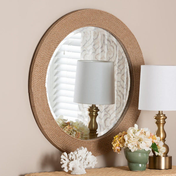 Baxton Studio bali Nieva Round Woven Rope Mirror - Coastal Farmhouse Decor with Jute Accents for Home Elegance F247-FT3-Mirror