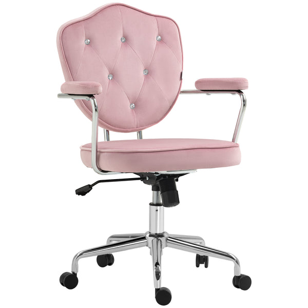 English Elm Homcom Glamorous Pink Velvet Swivel Office Chair With Rhinestone Accents For Stylish Comfort & Mobility W2225P250016