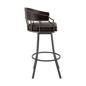 English Elm Velisse 30" Swivel Bar Stool - Stylish Brown Faux Leather & Java Metal Frame For Modern Comfort B2736P268612-GIGA
