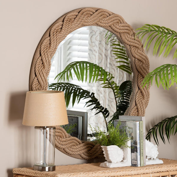 Baxton Studio bali Romana Braided Rope Mirror - Coastal Chic Decor with Jute Accents for Farmhouse & Boho Spaces F247-FT4-Mirror