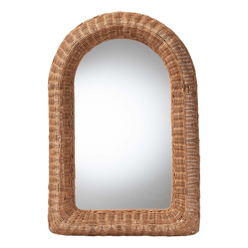 Baxton Studio bali Brisia Handwoven Rattan Wall Mirror - Bohemian Wicker Decor for Entryway, Living Room, Bedroom Arched F247-FT6-Mirror