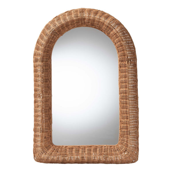 Baxton Studio bali Brisia Handwoven Rattan Wall Mirror - Bohemian Wicker Decor for Entryway, Living Room, Bedroom Arched F247-FT6-Mirror