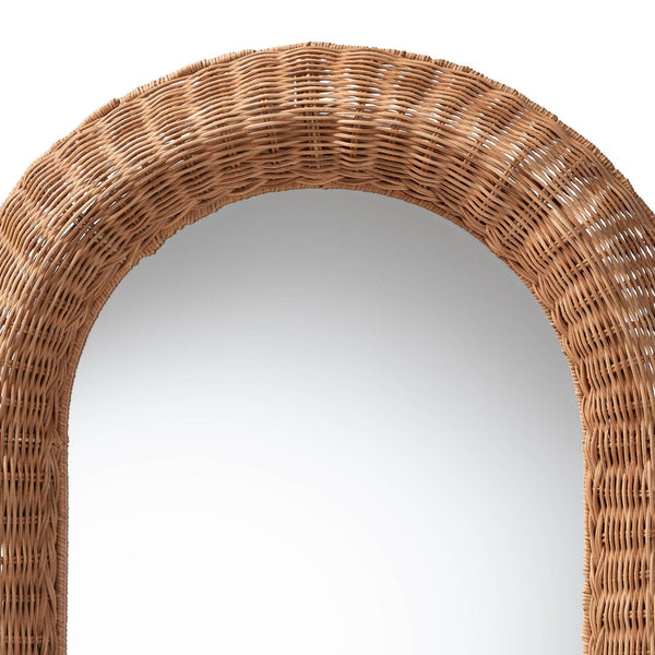 Baxton Studio bali Brisia Handwoven Rattan Wall Mirror - Bohemian Wicker Decor for Entryway, Living Room, Bedroom Arched F247-FT6-Mirror