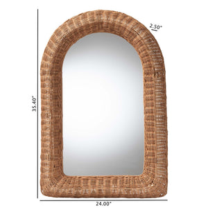 Baxton Studio bali Brisia Handwoven Rattan Wall Mirror - Bohemian Wicker Decor for Entryway, Living Room, Bedroom Arched F247-FT6-Mirror