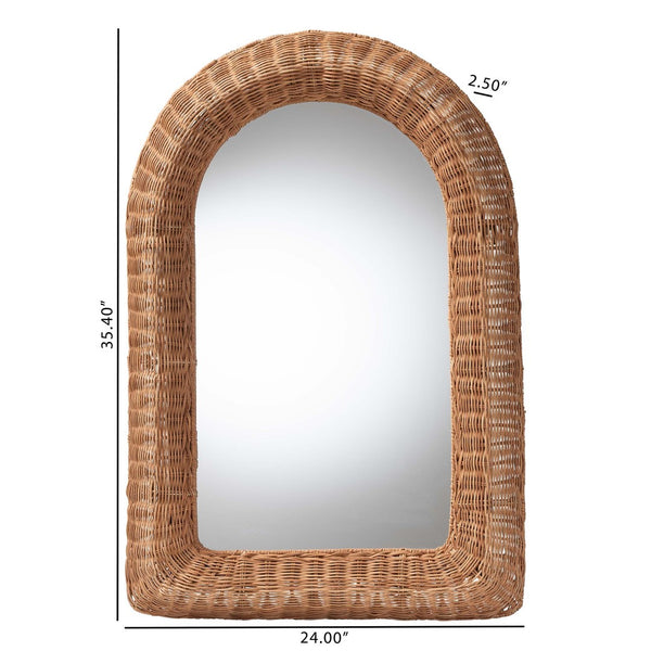 Baxton Studio bali Brisia Handwoven Rattan Wall Mirror - Bohemian Wicker Decor for Entryway, Living Room, Bedroom Arched F247-FT6-Mirror