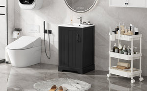 English Elm 20" Modern Bathroom Vanity With Soft-Close Door, Adjustable Shelf & Stylish Black Finish For Storage N725P351852B