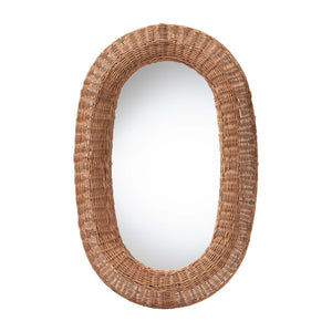 Baxton Studio bali Brisia Handwoven Rattan Wall Mirror - Bohemian Wicker Decor for Entryway, Living Room, Bedroom Oval F247-FT7-Mirror