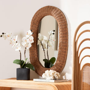 Baxton Studio bali Brisia Handwoven Rattan Wall Mirror - Bohemian Wicker Decor for Entryway, Living Room, Bedroom Oval F247-FT7-Mirror