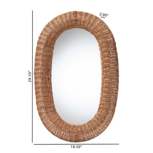 Baxton Studio bali Brisia Handwoven Rattan Wall Mirror - Bohemian Wicker Decor for Entryway, Living Room, Bedroom Oval F247-FT7-Mirror
