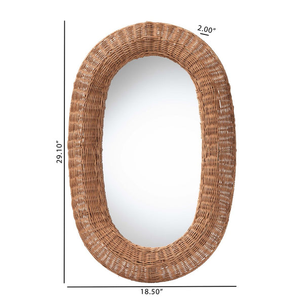 Baxton Studio bali Brisia Handwoven Rattan Wall Mirror - Bohemian Wicker Decor for Entryway, Living Room, Bedroom Oval F247-FT7-Mirror
