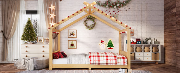 English Elm Twin House Frame Floor Bed Solid Pine Kids Room Montessori Low Profile Play Nook W1580P387841
