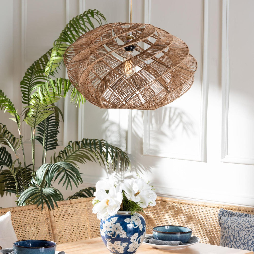 Baxton Studio bali Enola Handwoven Jute Pendant Lampshade - Boho Chic Light Cover for Cozy Coastal Interiors F247-FT10-Lamp Shade