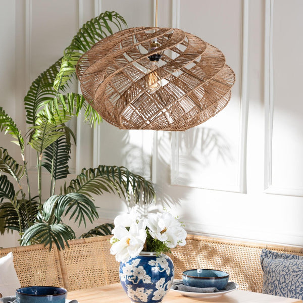 Baxton Studio bali Enola Handwoven Jute Pendant Lampshade - Boho Chic Light Cover for Cozy Coastal Interiors F247-FT10-Lamp Shade