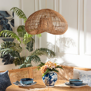Baxton Studio bali Hansa Natural Rattan Pendant Lampshade - Handcrafted Coastal Dome Light for Boho Décor Charm F247-FT11-Lamp Shade
