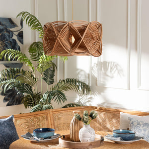 Baxton Studio bali Jeneth Handcrafted Natural Rattan Pendant Lampshade - Coastal Boho Light Cover for Unique Spaces F247-FT16-Lamp Shade