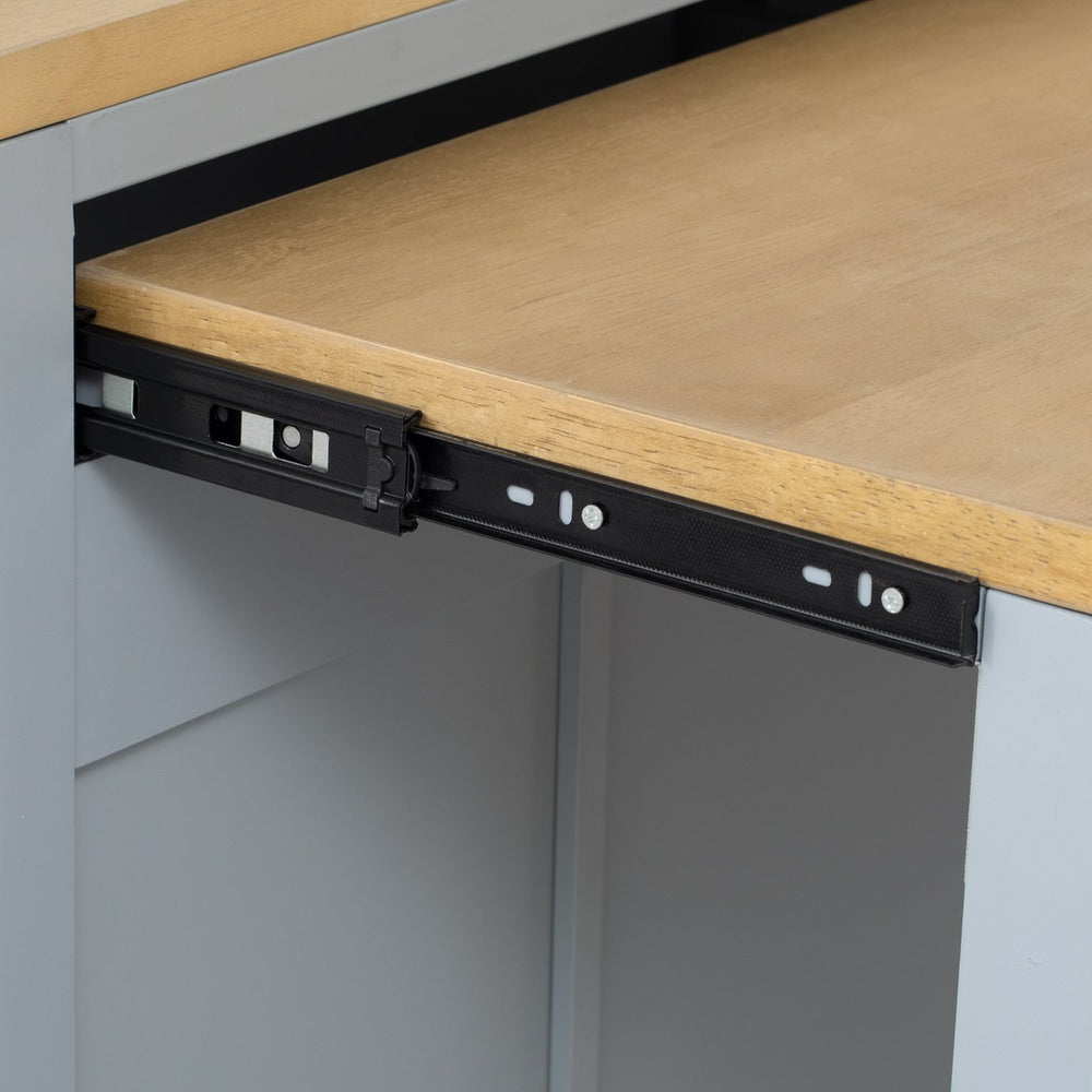 English Elm K&K 47 Inch Kitchen Island with Extendable Dining Table, Rolling Storage Cabinet, Built-In Power Grey+Blue N707P215327G