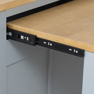 English Elm K&K 47 Inch Kitchen Island with Extendable Dining Table, Rolling Storage Cabinet, Built-In Power Grey+Blue N707P215327G