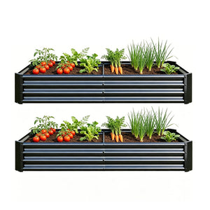 English Elm 2pcs Galvanized Steel Raised Garden Beds Rust Resistant Outdoor Planter Set Black W840P478536