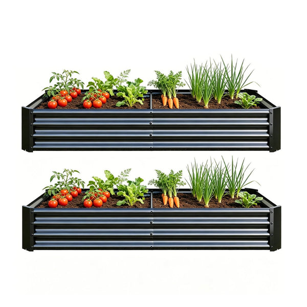 English Elm 2pcs Galvanized Steel Raised Garden Beds Rust Resistant Outdoor Planter Set Black W840P478536
