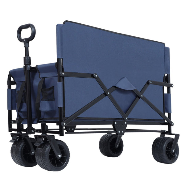 English Elm 3-in-1 Convertible Folding Wagon with Bench Seat Steel Frame 500lb Capacity Dark Blue W2932P283541