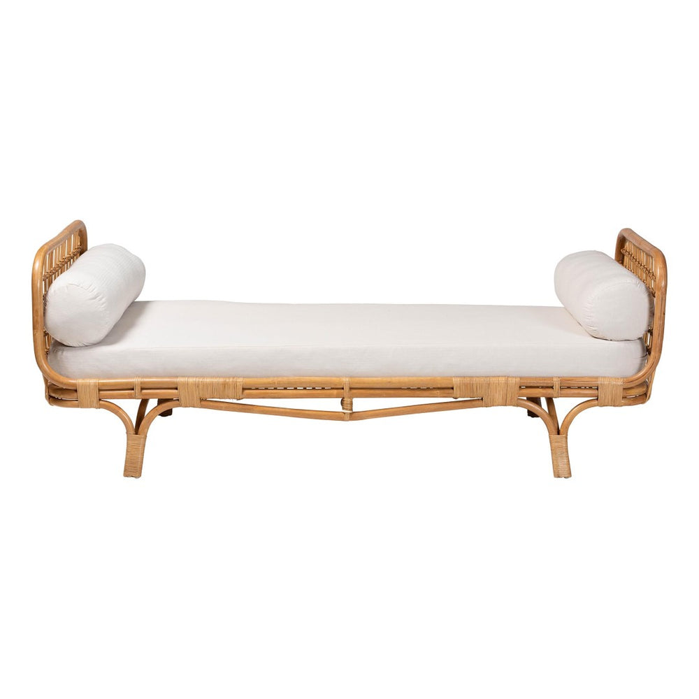 Baxton Studio bali Aiko Handwoven Rattan Daybed with Plush Cushion - Stylish Boho Coastal Lounge for Any Room Aiko-Natural Rattan-Cushioned-Daybed
