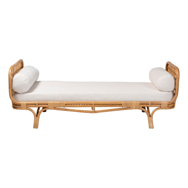 Baxton Studio bali Aiko Handwoven Rattan Daybed with Plush Cushion - Stylish Boho Coastal Lounge for Any Room Aiko-Natural Rattan-Cushioned-Daybed