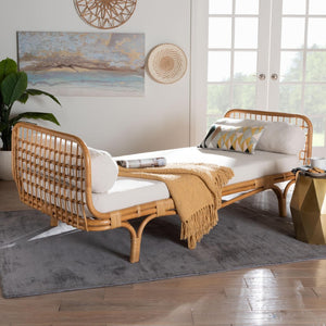 Baxton Studio bali Aiko Handwoven Rattan Daybed with Plush Cushion - Stylish Boho Coastal Lounge for Any Room Aiko-Natural Rattan-Cushioned-Daybed