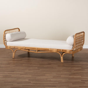 Baxton Studio bali Aiko Handwoven Rattan Daybed with Plush Cushion - Stylish Boho Coastal Lounge for Any Room Aiko-Natural Rattan-Cushioned-Daybed