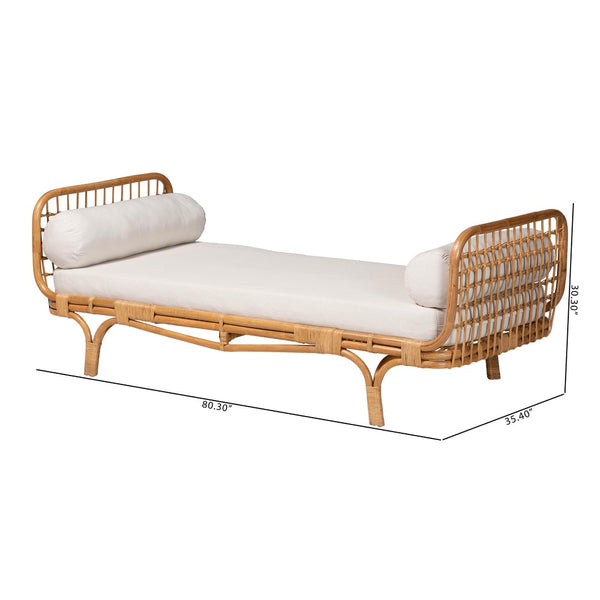 Baxton Studio bali Aiko Handwoven Rattan Daybed with Plush Cushion - Stylish Boho Coastal Lounge for Any Room Aiko-Natural Rattan-Cushioned-Daybed