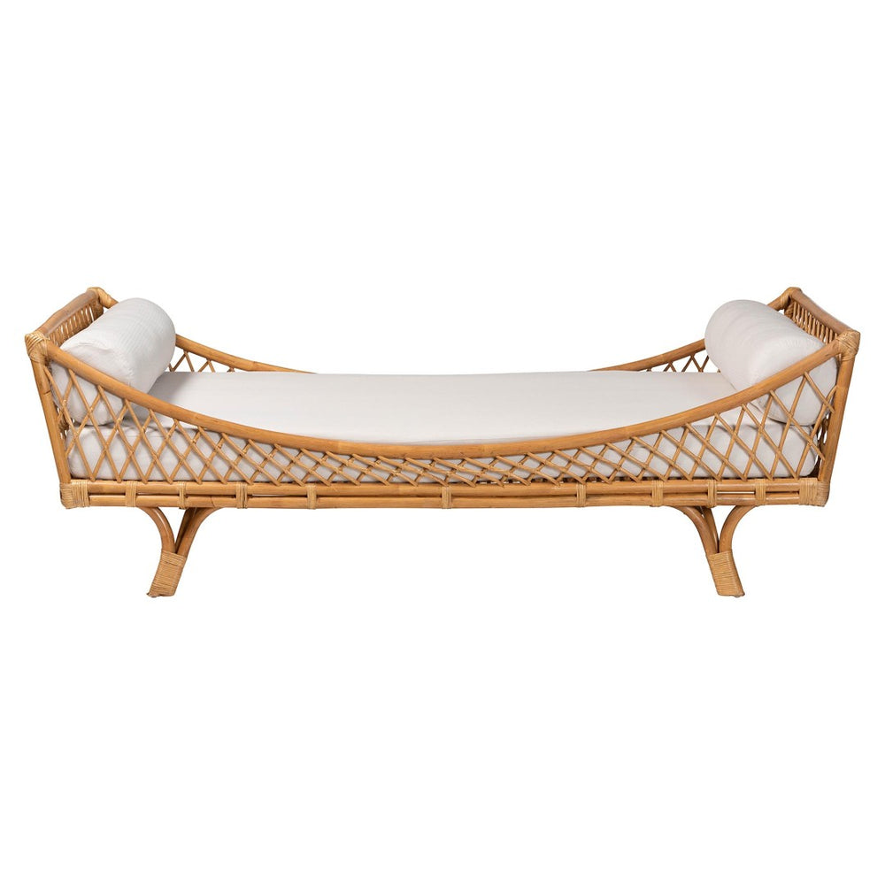 Baxton Studio bali Akemi Handwoven Natural Rattan Daybed with Plush Cushion - Boho Coastal Lounge for Any Space Akemi-Natural Rattan-Cushioned-Daybed