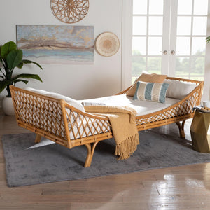 Baxton Studio bali Akemi Handwoven Natural Rattan Daybed with Plush Cushion - Boho Coastal Lounge for Any Space Akemi-Natural Rattan-Cushioned-Daybed